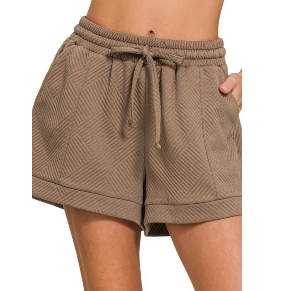 New Zenana Mocha Jacquard Textured Shorts
